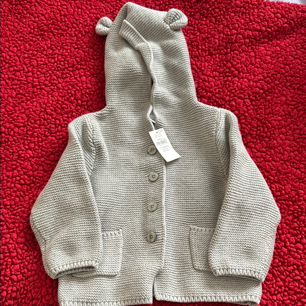 Brand New Baby Gap Gray Knit Hoodie with Bear Ears